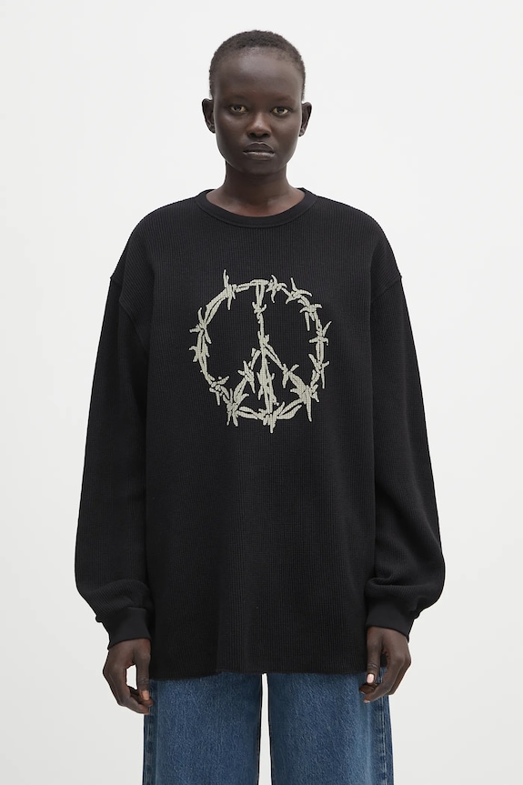 Aries hanorac de bumbac Peace Press Gothic Waffle LS Tee AR6003903 negru SS25