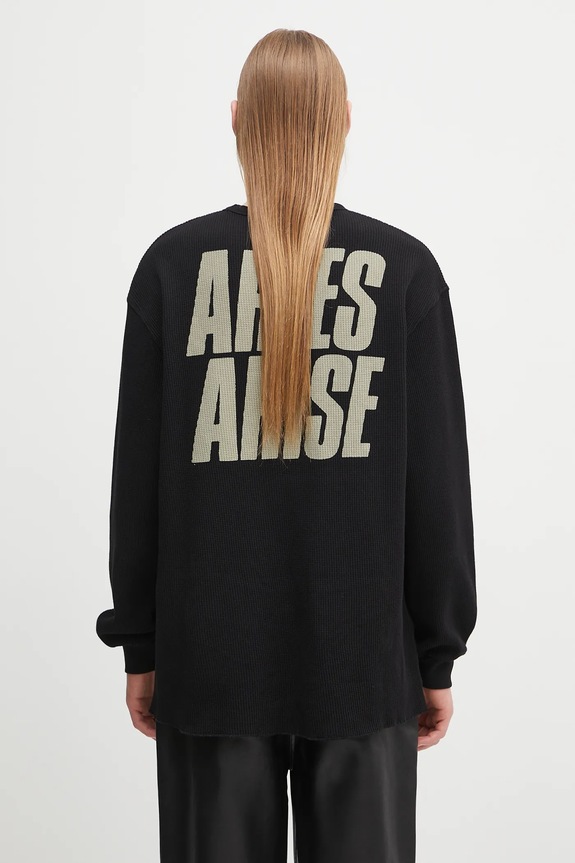 Aries hanorac de bumbac Peace Press Gothic Waffle LS Tee AR6003903 negru