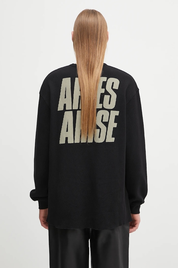 Aries cotton sweatshirt Peace Press Gothic Waffle LS Tee AR6003903 black