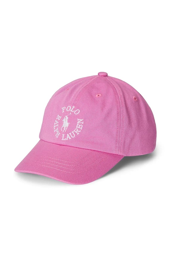 Παιδικό βαμβακερό καπέλο μπέιζμπολ Polo Ralph Lauren απλικέ ροζ 322963967001