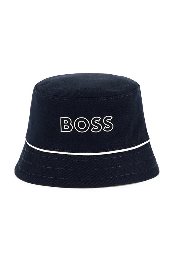 Bavlnená obojstranná detská čiapka BOSS potlač tmavomodrá J52239