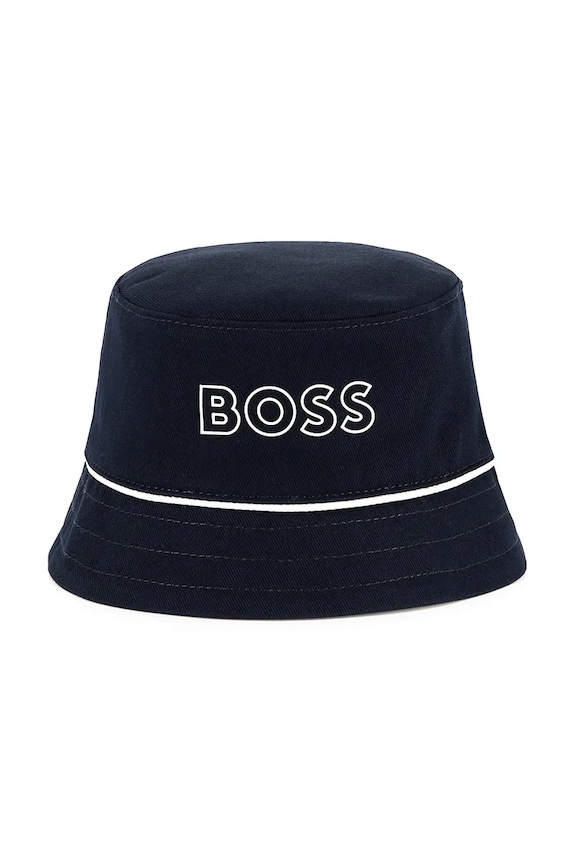 Bavlnená obojstranná detská čiapka BOSS potlač tmavomodrá J52239