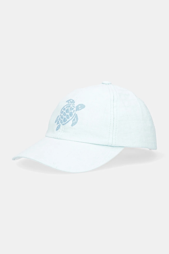 Λινό καπέλο του μπέιζμπολ Vilebrequin CAMO λινό μπλε OMAC1304