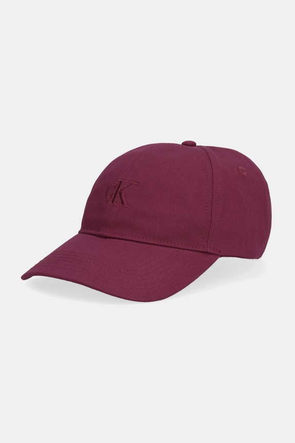 Calvin Klein czapka z daszkiem damska bawełniana nadruk bordowy LV04K5024G