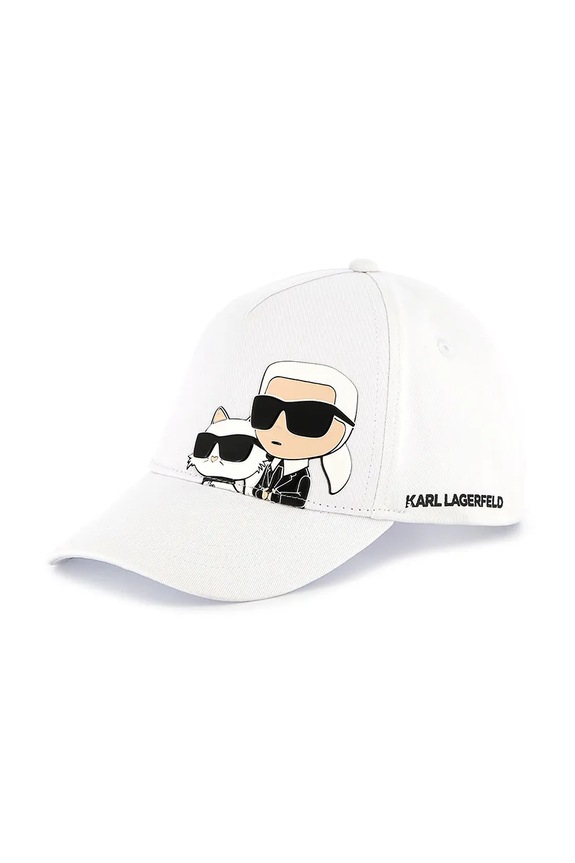 Παιδικό βαμβακερό καπέλο μπέιζμπολ Karl Lagerfeld απλικέ λευκό Z30393