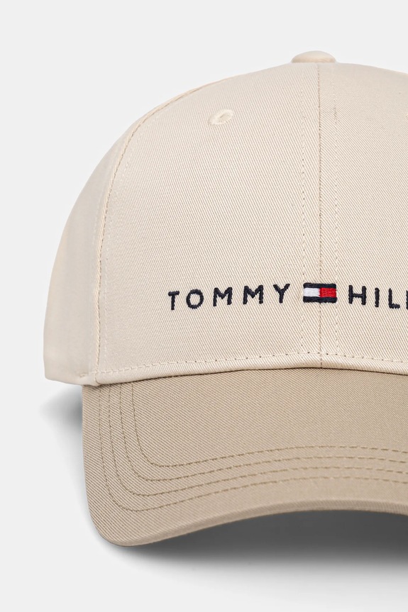 Pamučna kapa sa šiltom za bebe Tommy Hilfiger AU0AU01963.PPYA bež SS25