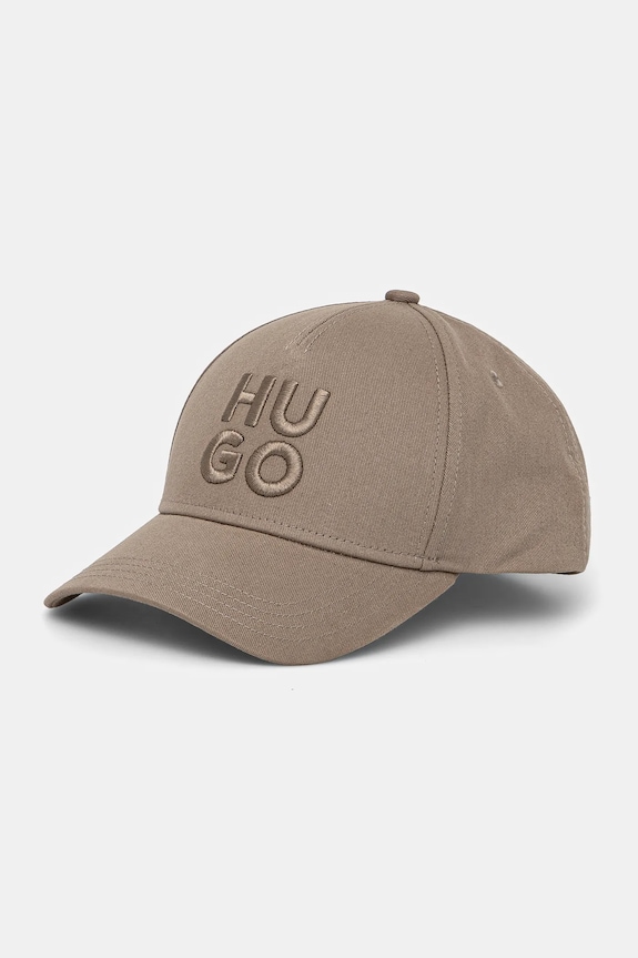 HUGO czapka z daszkiem bawełniana Jude-Stacked aplikacja brązowy 50533409