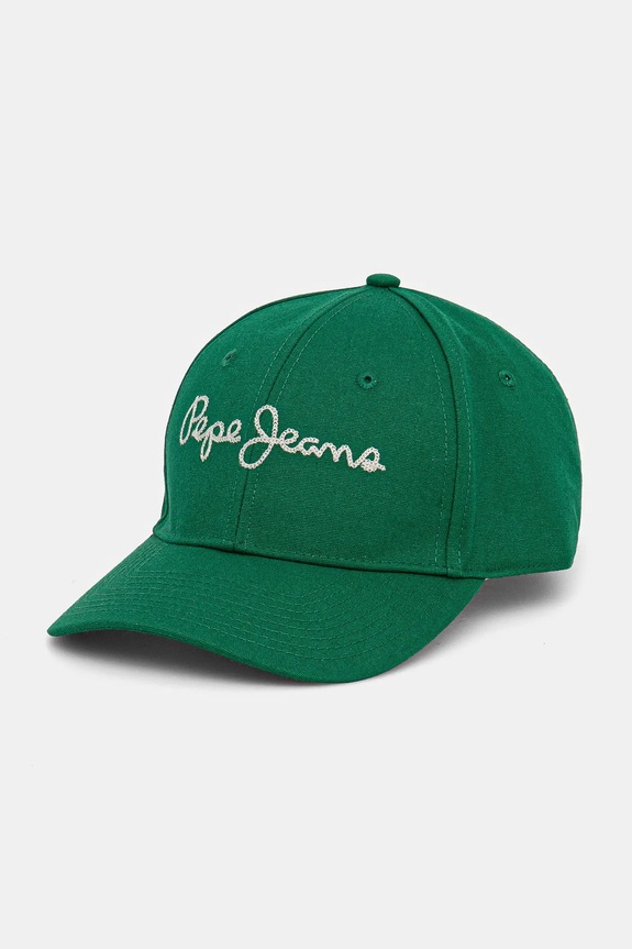Pepe Jeans czapka z daszkiem bawełniana MALLON CAP aplikacja zielony PM040567