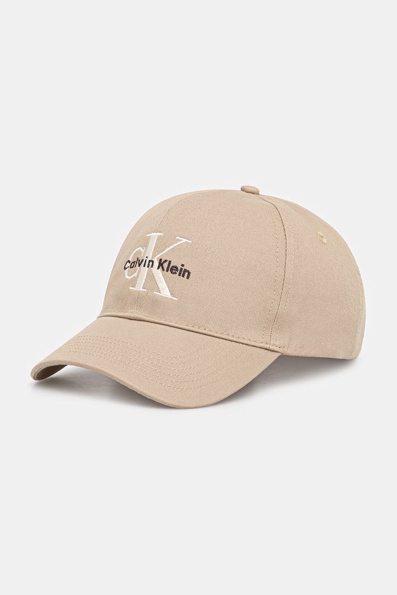 Calvin Klein czapka z daszkiem męska bawełniana beżowy LV04G5004G