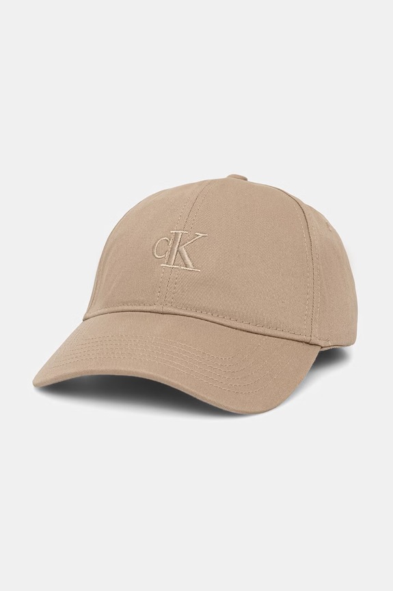 Calvin Klein czapka z daszkiem męska bawełniana beżowy LV04G5002G