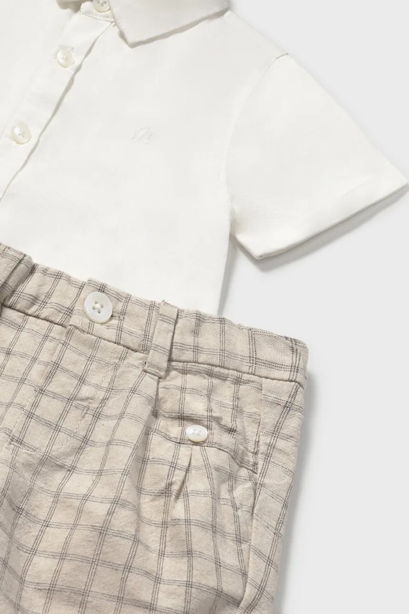 Dečki Komplet za dojenčka z mešanico lanu Mayoral 1251.3A.Baby.PPYA bela