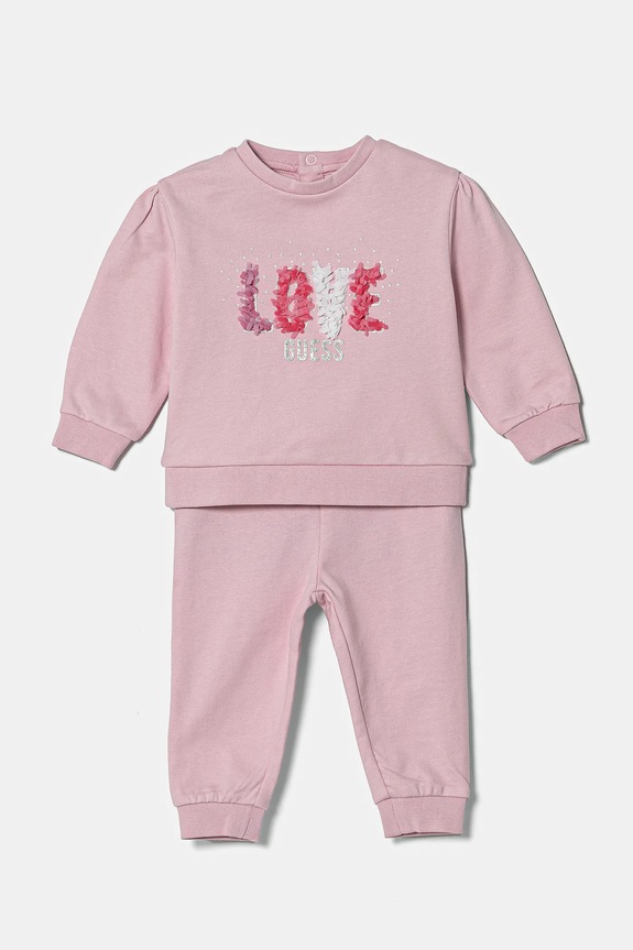 Guess dres bawełniany niemowlęcy aplikacja różowy A5RG04.KA6R4.PPYA