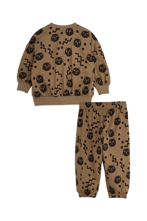Βρεφική βαμβακερή φόρμα Mini Rodini Squiggly cats 2514010416 καφέ SS25