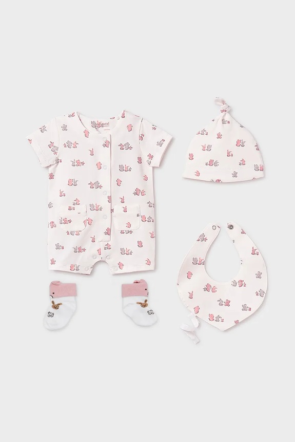 Σετ μωρού Mayoral Newborn 4-pack εμπριμέ μπεζ 9910.1A.Newborn.PPYH