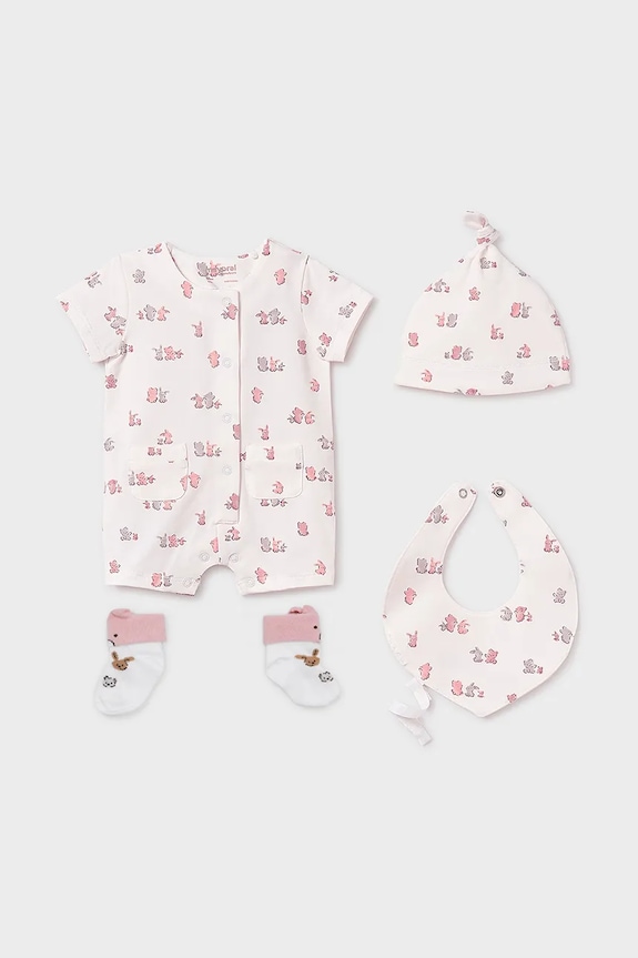 Σετ μωρού Mayoral Newborn 4-pack εμπριμέ μπεζ 9910.1A.Newborn.PPYH
