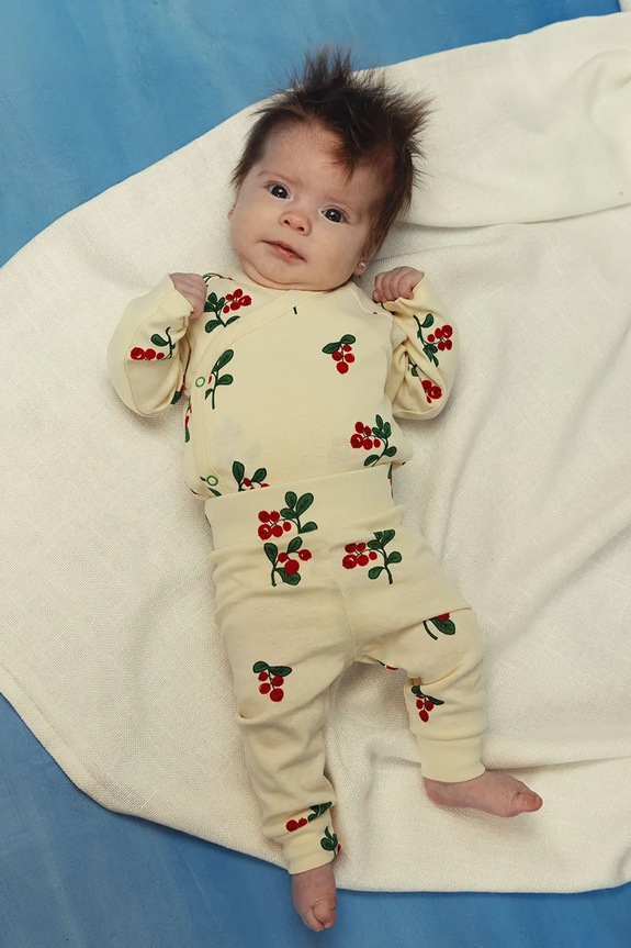 Mini Rodini komplet bawełniany niemowlęcy Lingonberries wzorzyste beżowy 2524011011