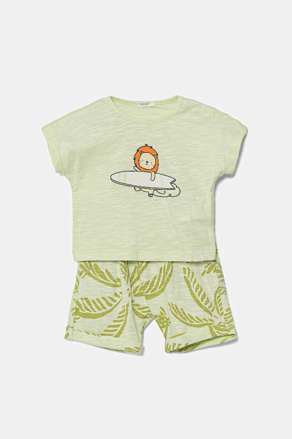 United Colors of Benetton set de bumbac pentru bebeluși cu modele verde 3O7SAK014.W.Seasonal