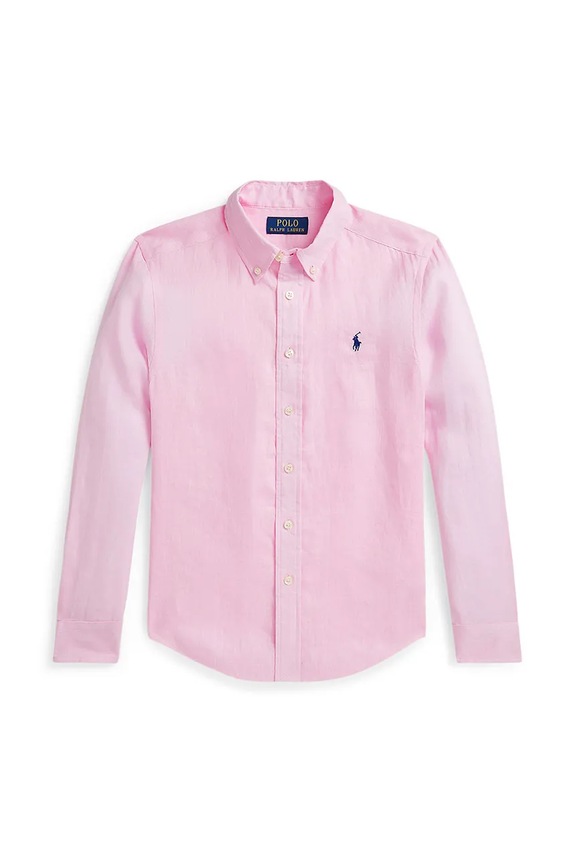 Παιδικό βαμβακερό πουκάμισο Polo Ralph Lauren μακρύ ροζ 323967600002