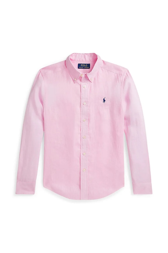 Παιδικό βαμβακερό πουκάμισο Polo Ralph Lauren μακρύ ροζ 323967600002