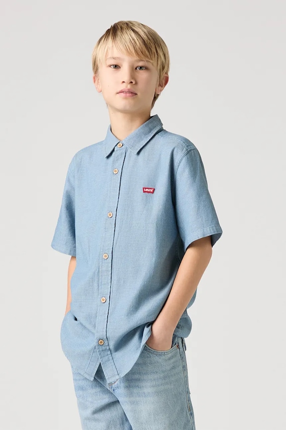 Detská bavlnená košeľa Levi's SS WOVEN SHIRT bavlna modrá 9EH426