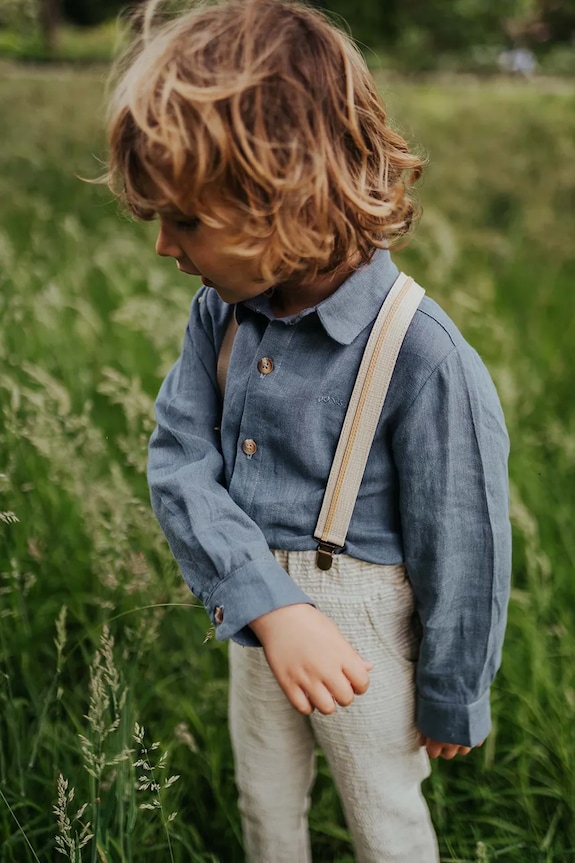 Donsje cămașă de in pentru copii Leom Linen Shirt lung albastru 4096600