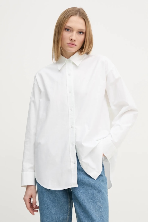 Calvin Klein Jeans cămașă din bumbac lung bej J20J224858