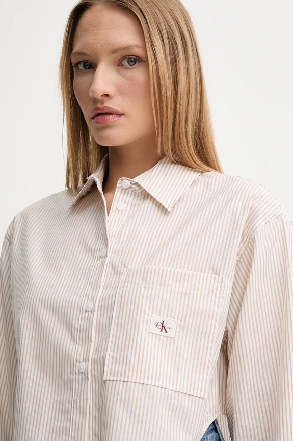 Pamučna košulja Calvin Klein Jeans bež J20J225078