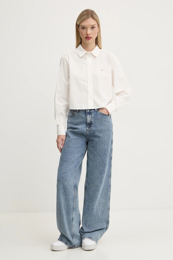 Bavlnená košeľa Tommy Jeans DW0DW19354 biela SS25