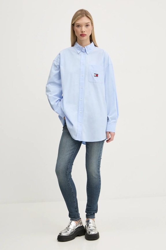 Βαμβακερό πουκάμισο Tommy Jeans DW0DW19357 μπλε SS25