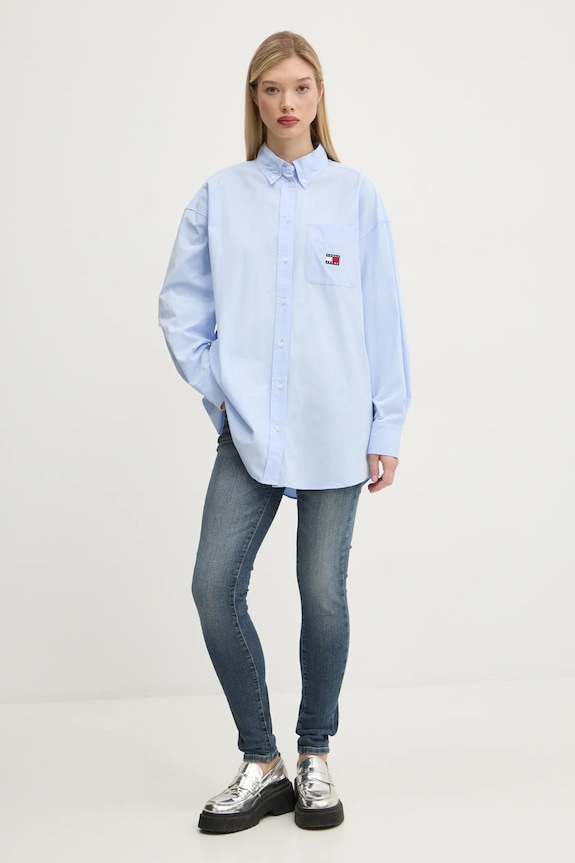 Βαμβακερό πουκάμισο Tommy Jeans DW0DW19357 μπλε SS25