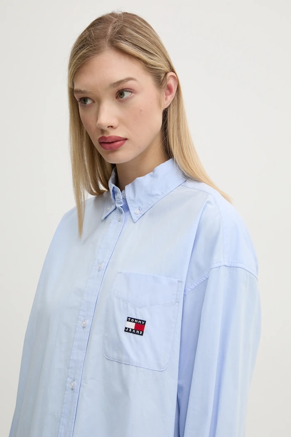 Βαμβακερό πουκάμισο Tommy Jeans μπλε DW0DW19357