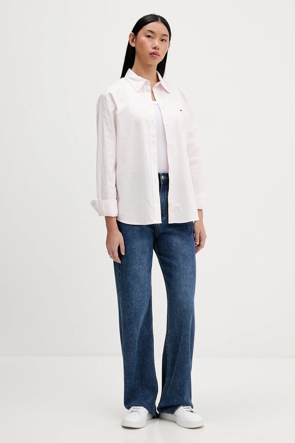 Tommy Jeans πουκάμισο γυναικείο βαμβακερό DW0DW19890 ροζ SS26