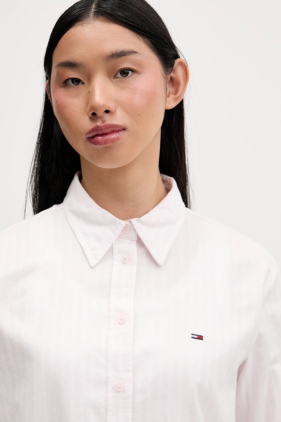 Tommy Jeans πουκάμισο γυναικείο βαμβακερό ροζ DW0DW19890