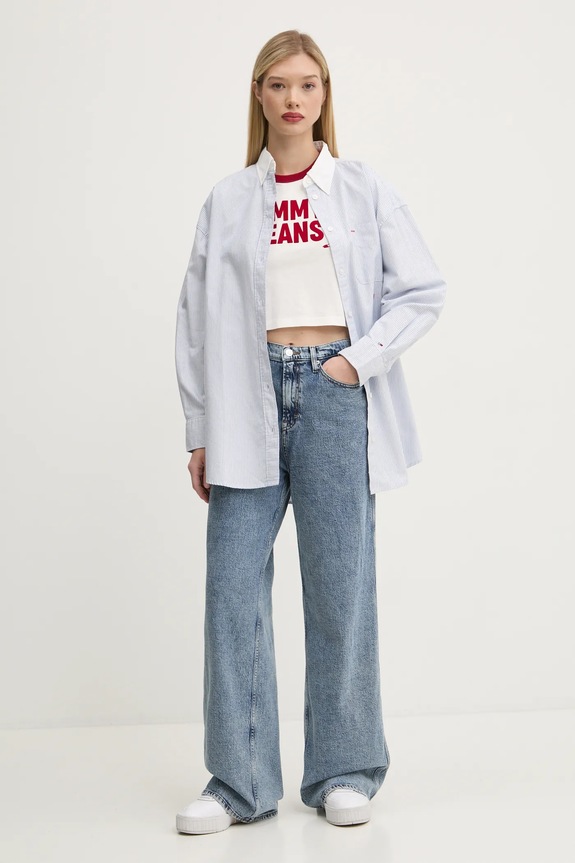 Tommy Jeans koszula bawełniana DW0DW20209 niebieski SS25
