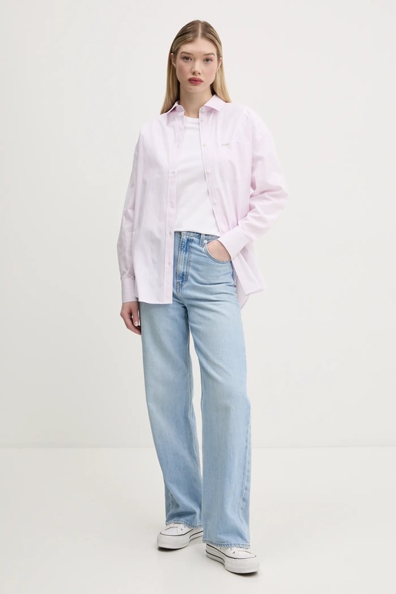 Βαμβακερό πουκάμισο Guess Jeans W5RH94.WGZ11 ροζ SS26