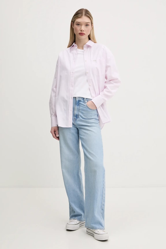 Βαμβακερό πουκάμισο Guess Jeans W5RH94.WGZ11 ροζ SS26