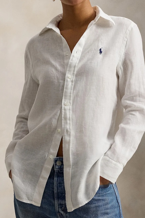 Ľanová košeľa Polo Ralph Lauren biela 211970730