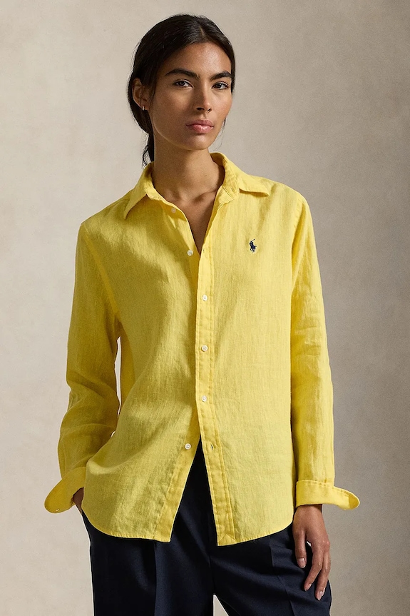 Lanena košulja Polo Ralph Lauren relaxed zlatna 211970730