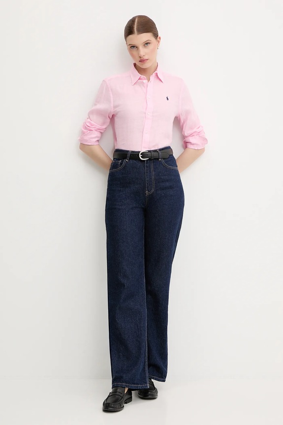 Ľanová košeľa Polo Ralph Lauren 211970730 ružová SS26