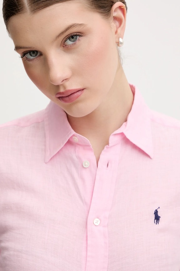 Ľanová košeľa Polo Ralph Lauren ružová 211970730