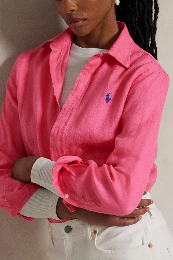 Πουκάμισο από λινό Polo Ralph Lauren ροζ 211970730