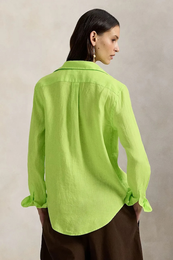 Πουκάμισο από λινό Polo Ralph Lauren 211970730 πράσινο SS26