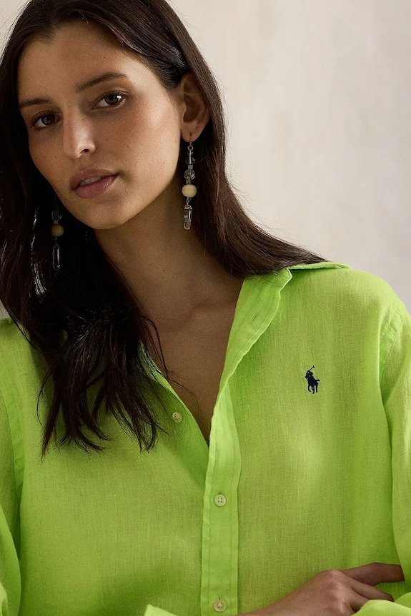 Πουκάμισο από λινό Polo Ralph Lauren πράσινο 211970730