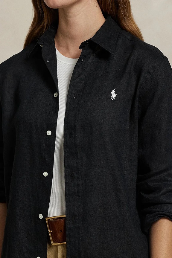 Πουκάμισο από λινό Polo Ralph Lauren μαύρο 211970730