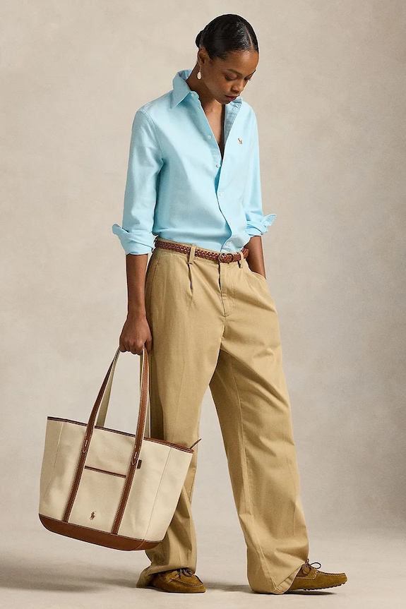 Хлопковая рубашка Polo Ralph Lauren 211970736 бирюзовый