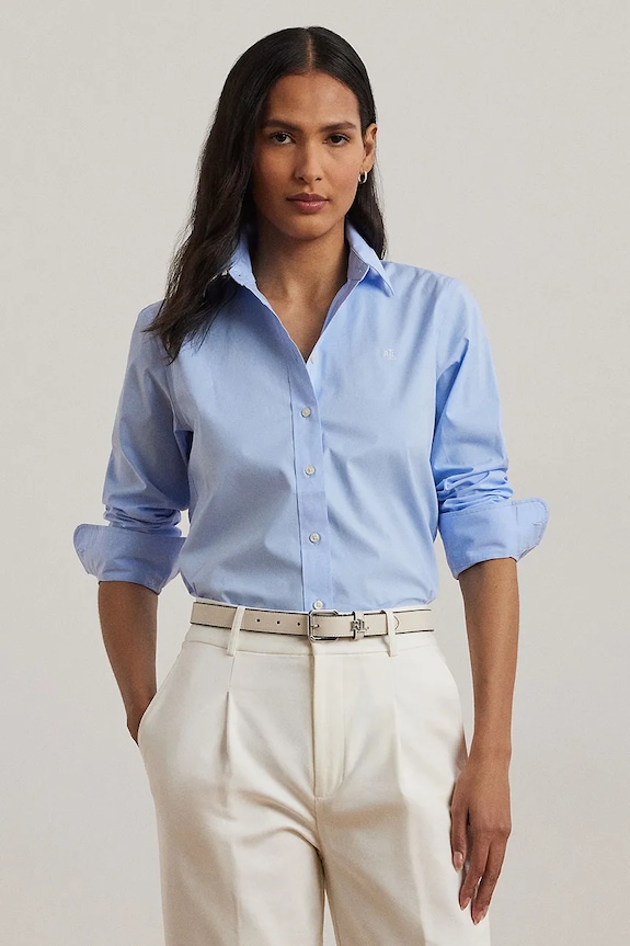 Βαμβακερό πουκάμισο Lauren Ralph Lauren slim μπλε 200684553