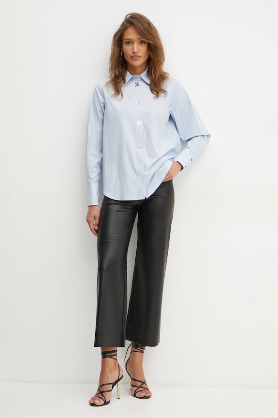 Хлопковая рубашка Karl Lagerfeld A1W11026 голубой SS25