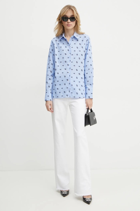 Βαμβακερό πουκάμισο Karl Lagerfeld A1W11038 μπλε SS25