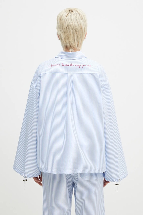 Ruházat Fiorucci pamut ing Striped Embroidered Drawstring Shirt W02SPTLO170CO01BL02 kék