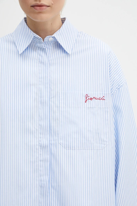 Fiorucci pamut ing Striped Embroidered Drawstring Shirt kék W02SPTLO170CO01BL02